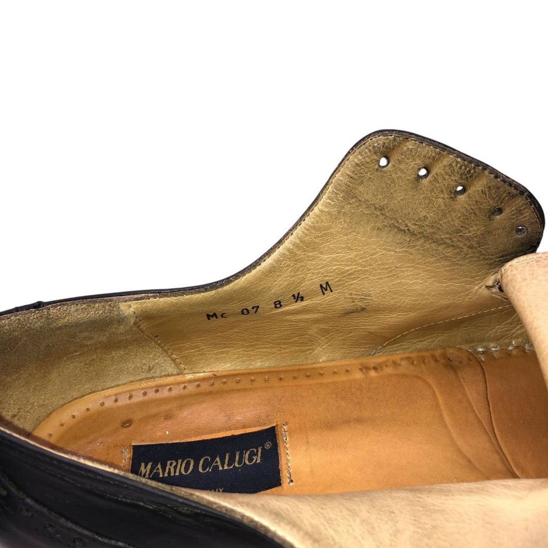 MARIO CALUGI Semi-brogue straight-tip shoes, made in Italy, size 8 1/2 Men's 26.5cm unclear black type Vintage Second Hand