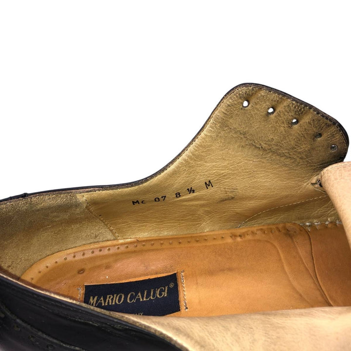 MARIO CALUGI Semi-brogue straight-tip shoes, made in Italy, size 8 1/2 Men's 26.5cm unclear black type Vintage Second Hand