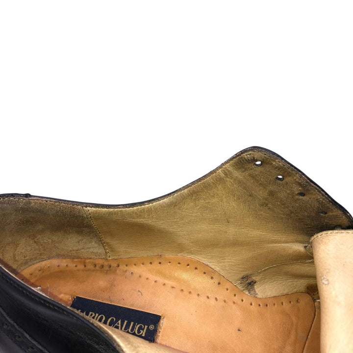 MARIO CALUGI Semi-brogue straight-tip shoes, made in Italy, size 8 1/2 Men's 26.5cm unclear black type Vintage Second Hand