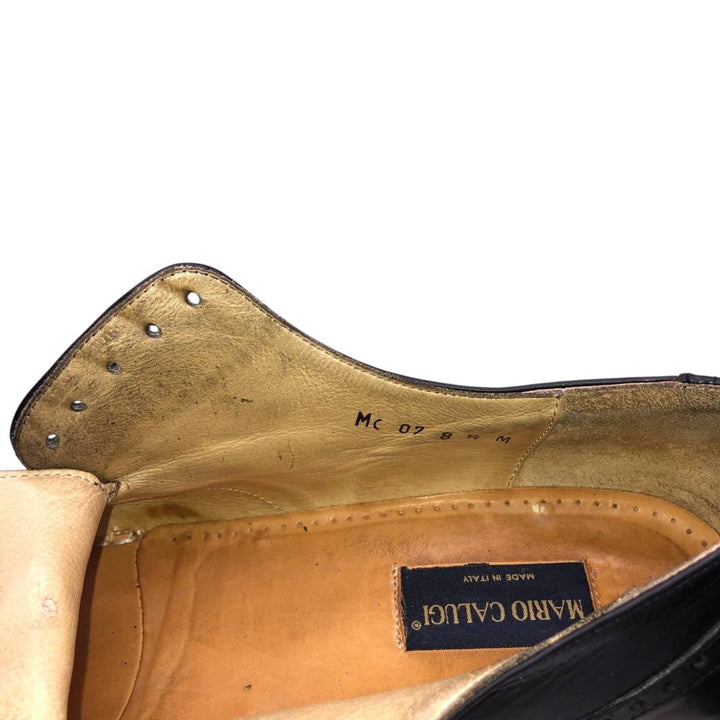 MARIO CALUGI Semi-brogue straight-tip shoes, made in Italy, size 8 1/2 Men's 26.5cm unclear black type Vintage Second Hand