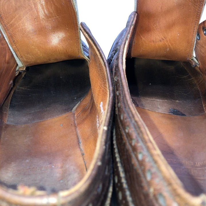 Full brogue wingtip shoes, made in England, size 9 Men's 26.5cm unclear brown type Vintage Second Hand