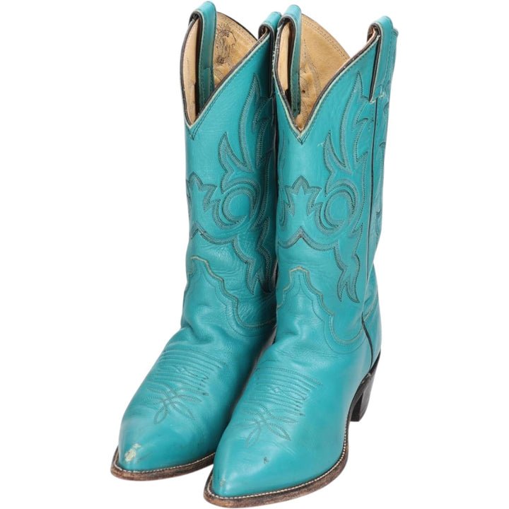 Justin Western Boots, Made in USA, Size 6 1/2 B Women's 23.5cm unclear turquoise blue Vintage Second Hand