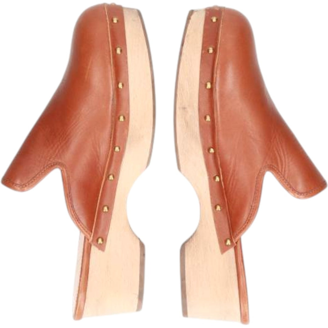 J.Crew platform clogs with studs, size 7 Women's 23.0cm genuine leather Camel type Vintage Second Hand