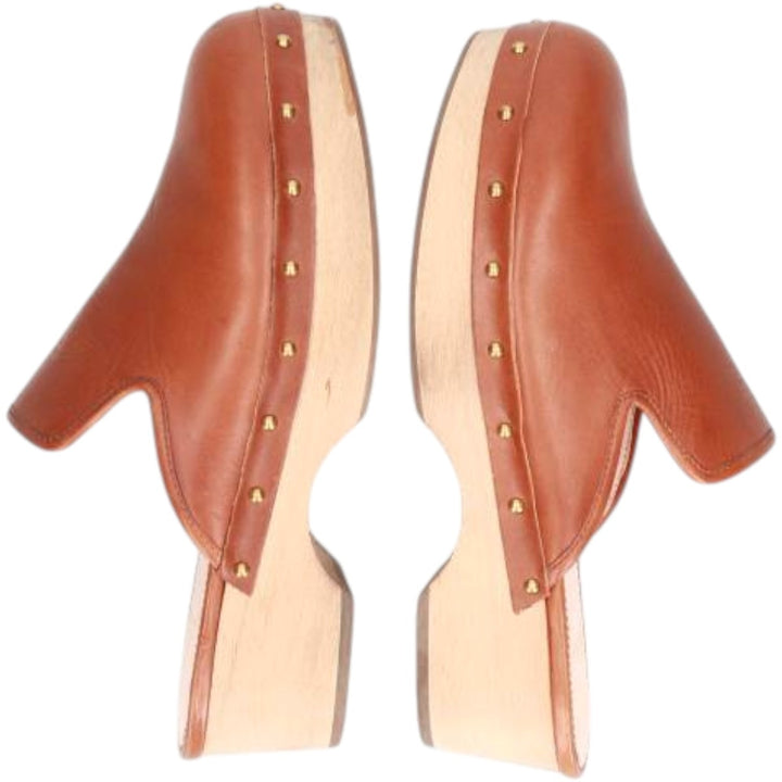 J.Crew platform clogs with studs, size 7 Women's 23.0cm genuine leather Camel type Vintage Second Hand