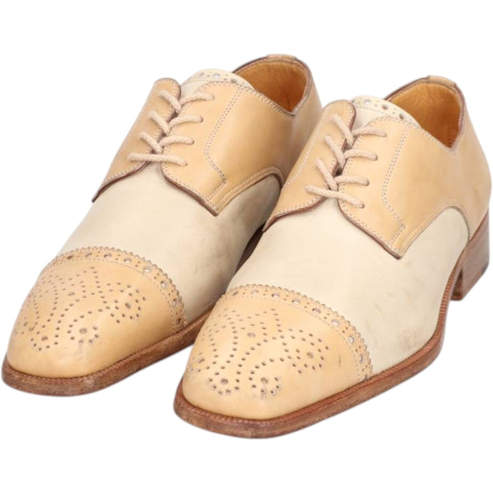 BRUGNOLI Two-tone Semi-Brogue Straight Tip Shoes, Size 37 1/2 Women's 24.0cm unclear Beige type Vintage Second Hand
