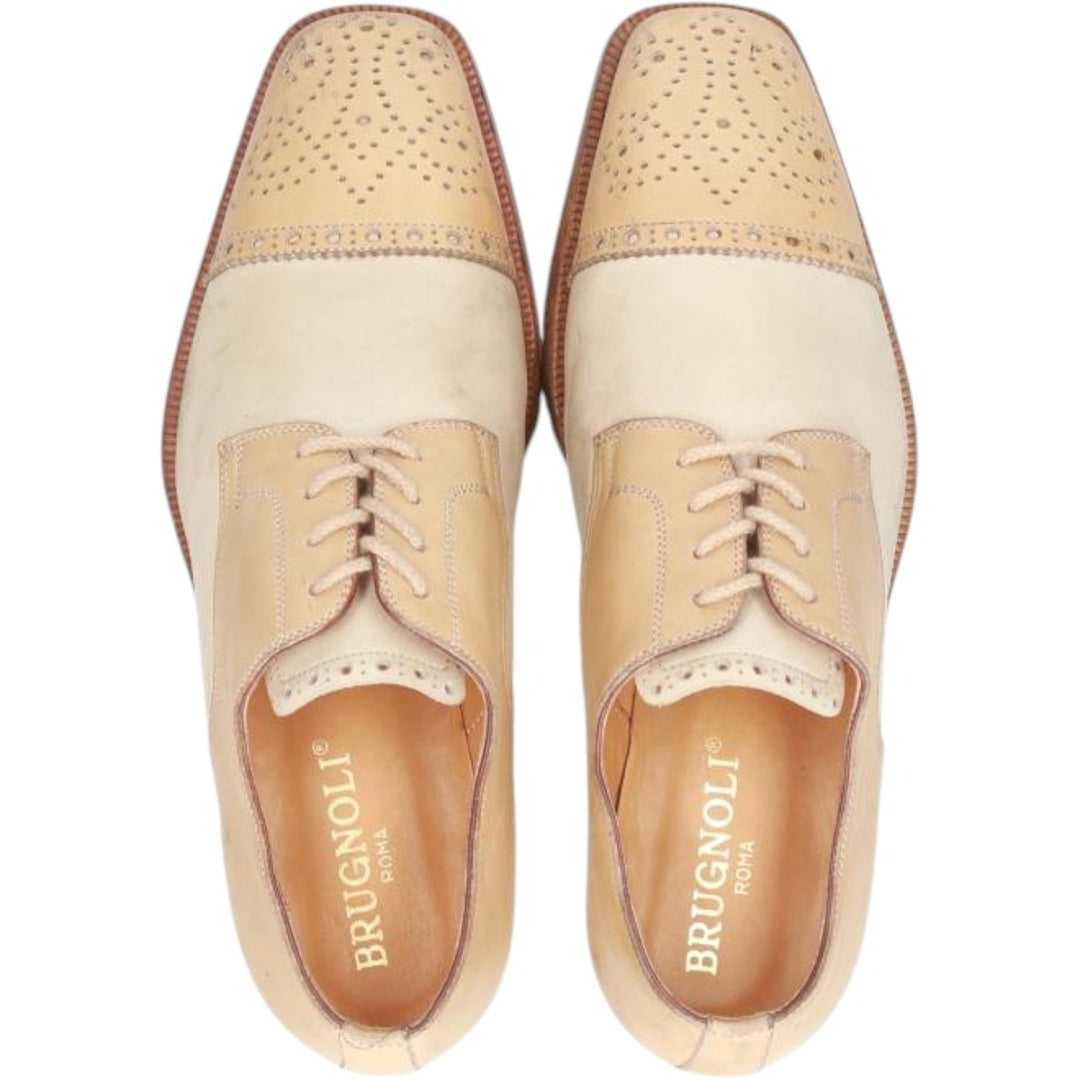 BRUGNOLI Two-tone Semi-Brogue Straight Tip Shoes, Size 37 1/2 Women's 24.0cm unclear Beige type Vintage Second Hand