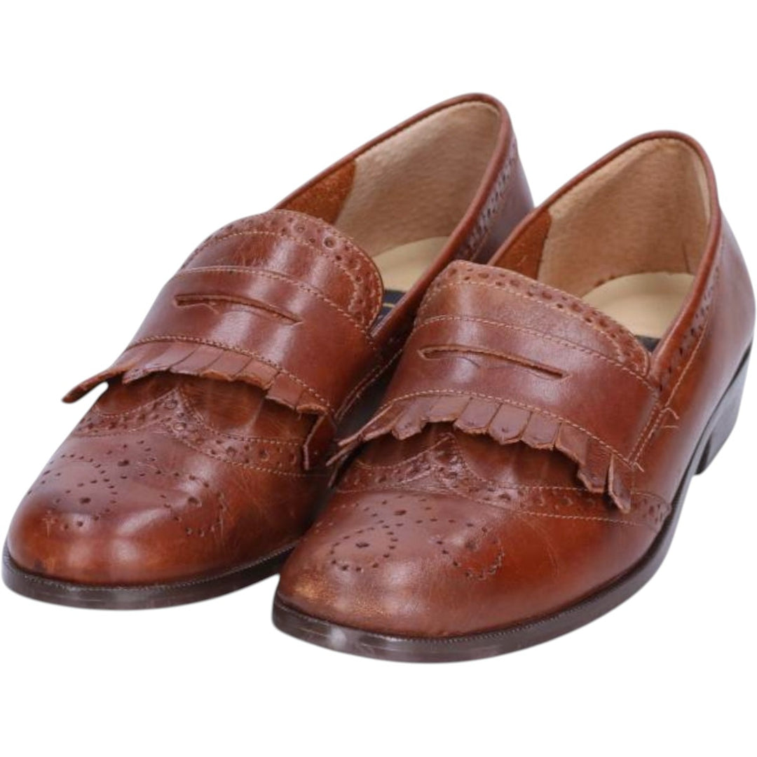 Pappagallo Full Brogue Quilted Coin Loafers, Size 7M Women's 23.5cm genuine leather brown type Vintage Second Hand
