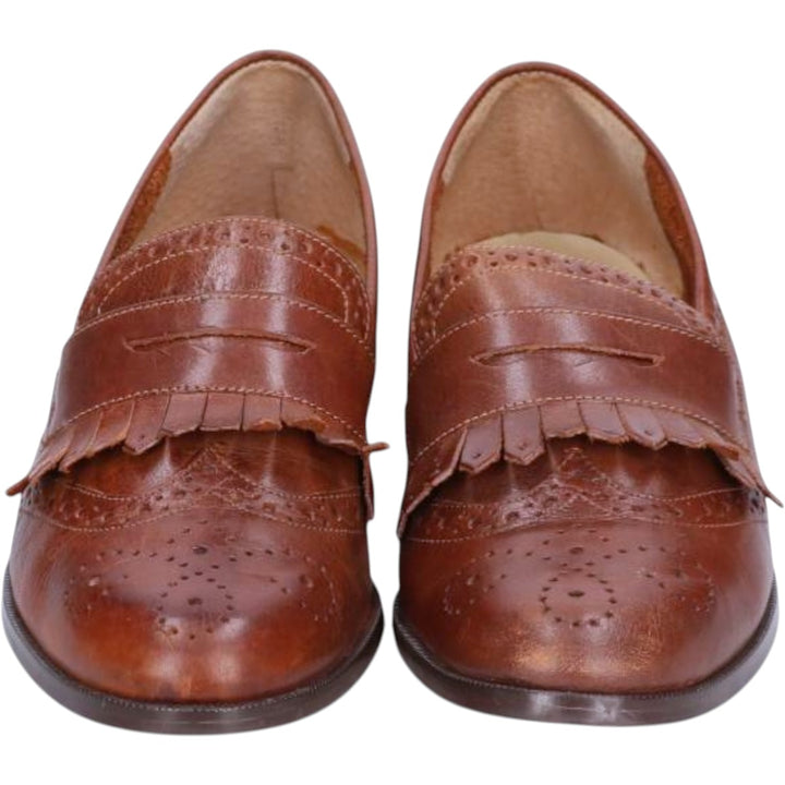 Pappagallo Full Brogue Quilted Coin Loafers, Size 7M Women's 23.5cm genuine leather brown type Vintage Second Hand