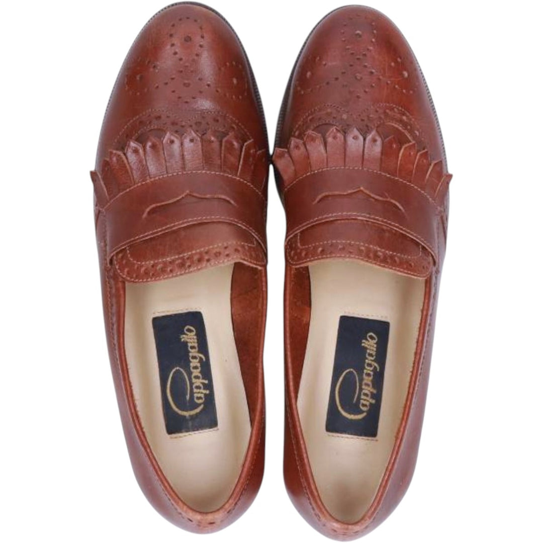 Pappagallo Full Brogue Quilted Coin Loafers, Size 7M Women's 23.5cm genuine leather brown type Vintage Second Hand