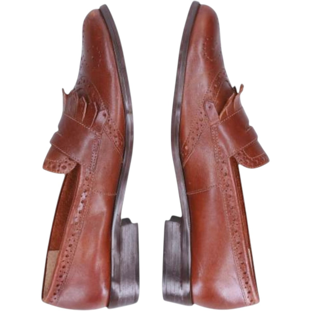 Pappagallo Full Brogue Quilted Coin Loafers, Size 7M Women's 23.5cm genuine leather brown type Vintage Second Hand