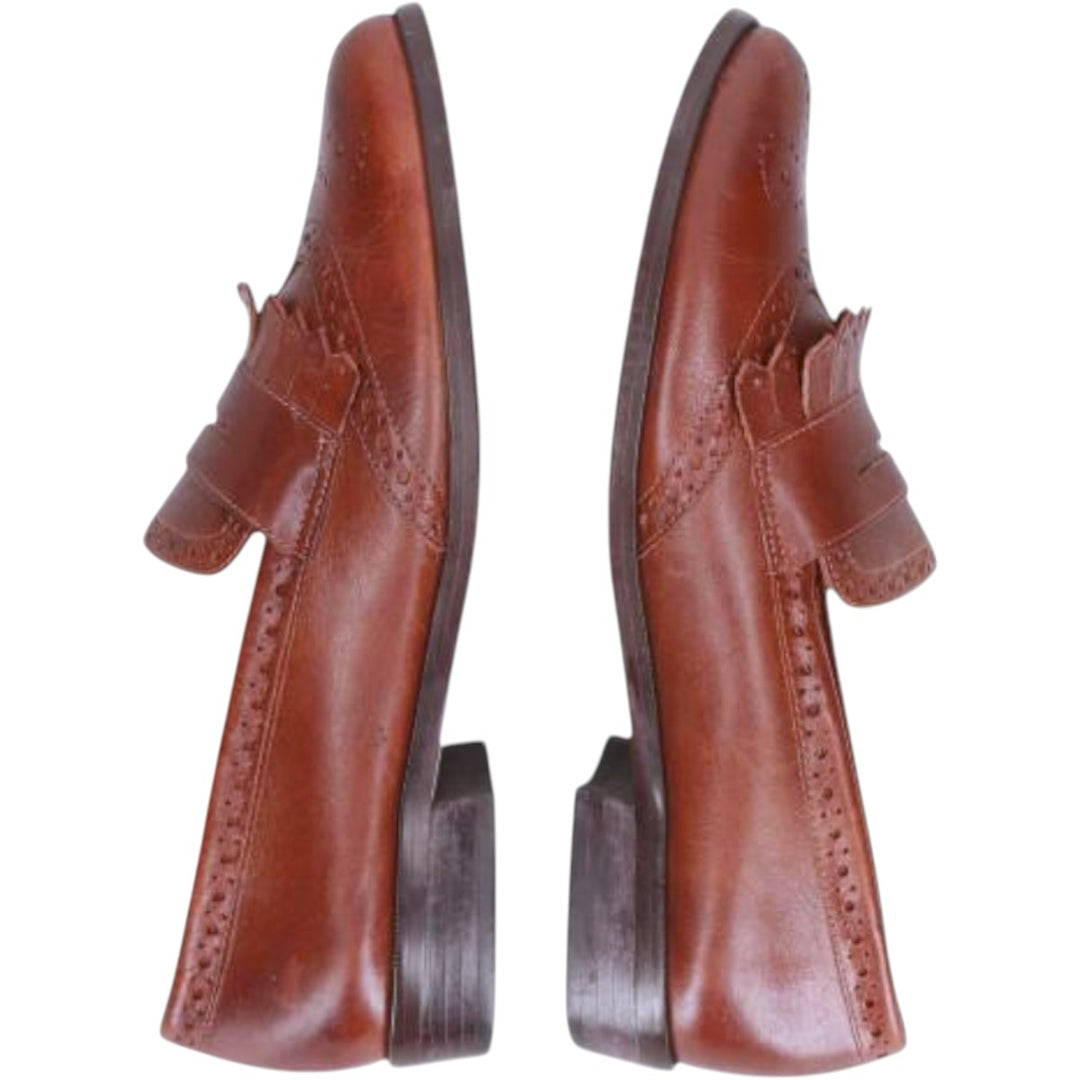 Pappagallo Full Brogue Quilted Coin Loafers, Size 7M Women's 23.5cm genuine leather brown type Vintage Second Hand
