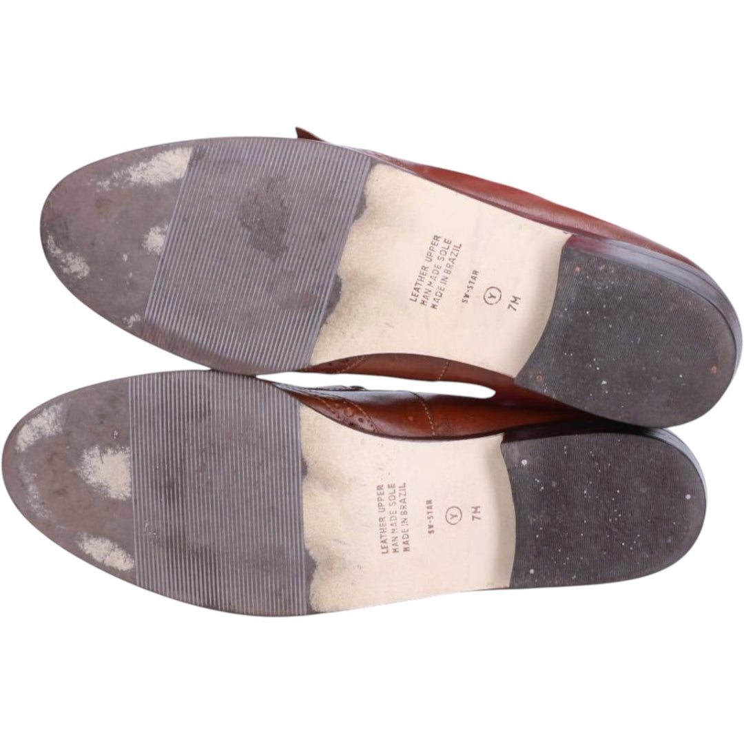 Pappagallo Full Brogue Quilted Coin Loafers, Size 7M Women's 23.5cm genuine leather brown type Vintage Second Hand
