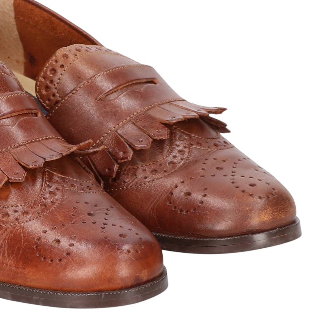Pappagallo Full Brogue Quilted Coin Loafers, Size 7M Women's 23.5cm genuine leather brown type Vintage Second Hand