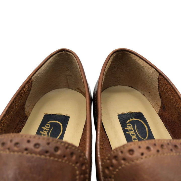 Pappagallo Full Brogue Quilted Coin Loafers, Size 7M Women's 23.5cm genuine leather brown type Vintage Second Hand