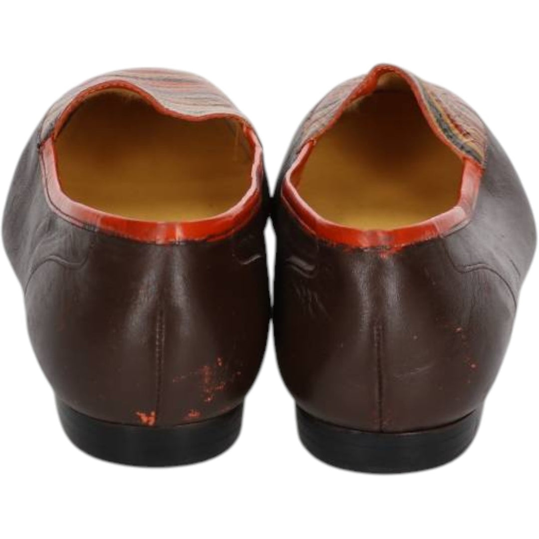 ENZO ANGIOLINI Multi-stripe Square Toe Pumps, Size 7 1/2 (M) Women's 24.5cm genuine leather dark chocolate Vintage Second Hand