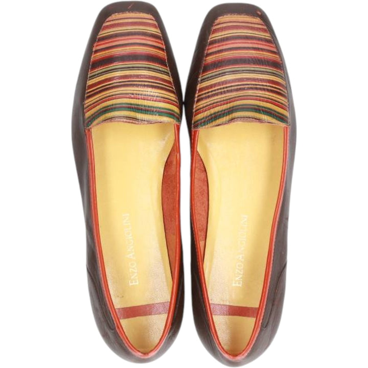 ENZO ANGIOLINI Multi-stripe Square Toe Pumps, Size 7 1/2 (M) Women's 24.5cm genuine leather dark chocolate Vintage Second Hand
