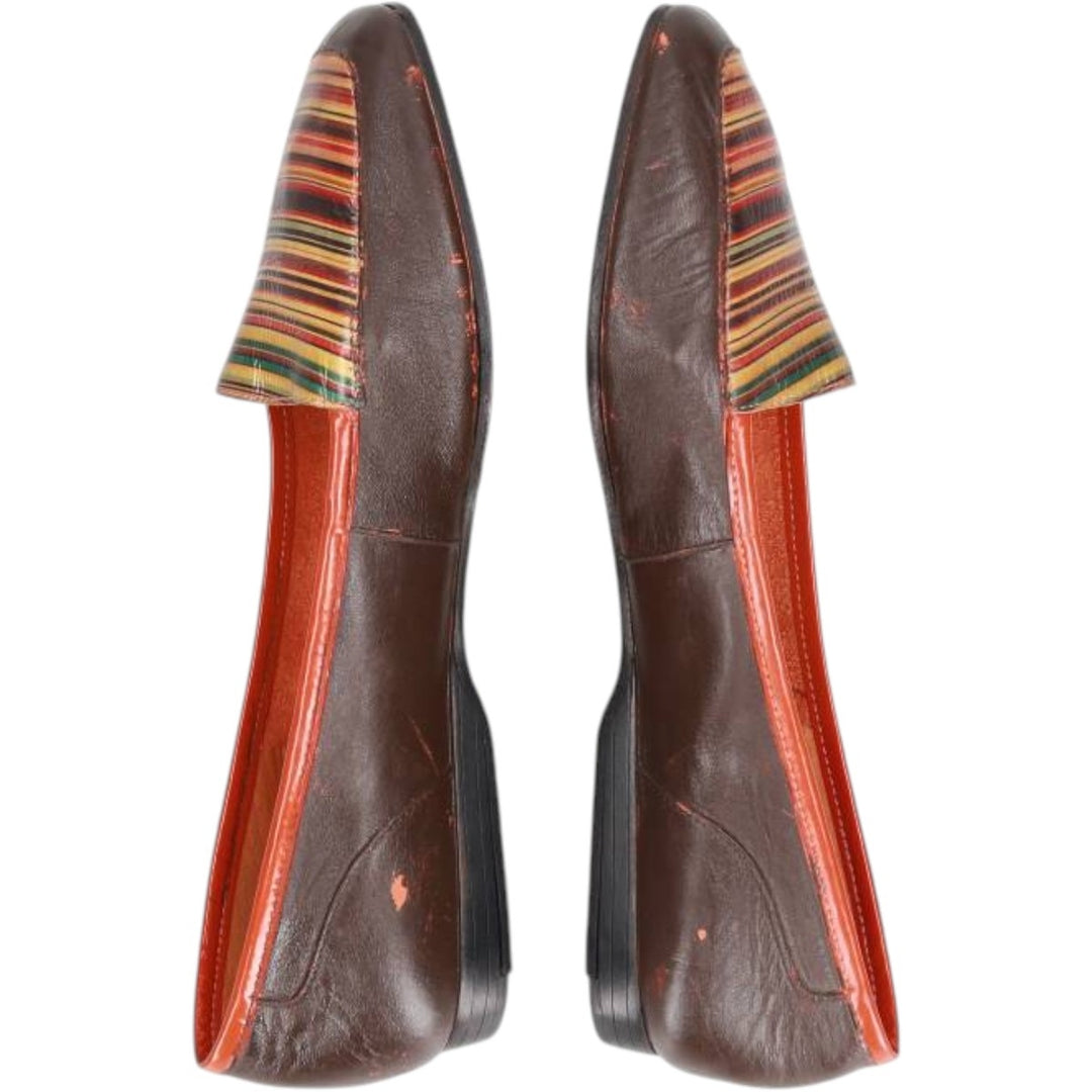 ENZO ANGIOLINI Multi-stripe Square Toe Pumps, Size 7 1/2 (M) Women's 24.5cm genuine leather dark chocolate Vintage Second Hand