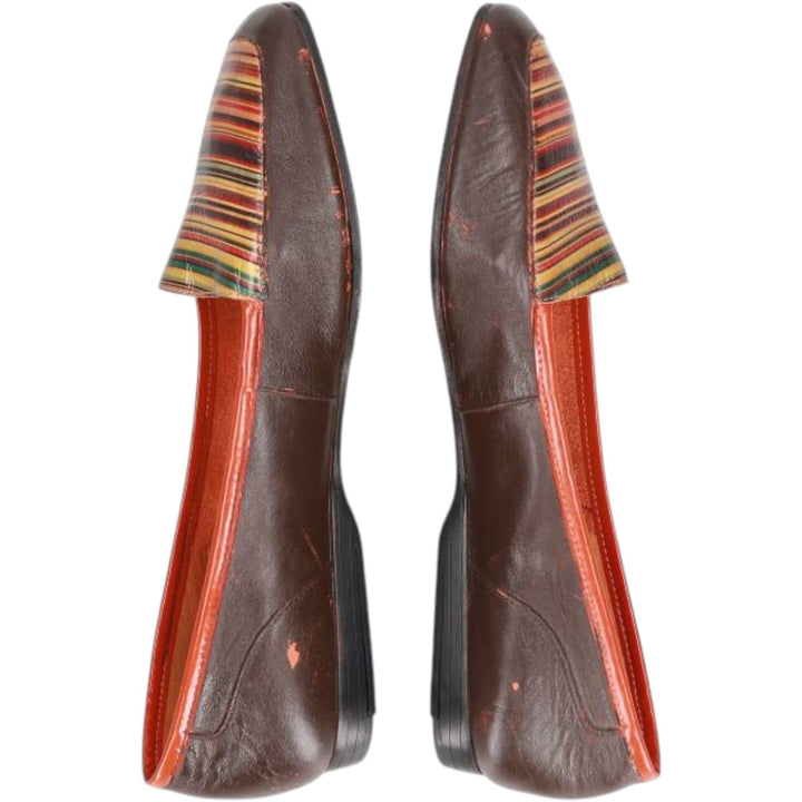 ENZO ANGIOLINI Multi-stripe Square Toe Pumps, Size 7 1/2 (M) Women's 24.5cm genuine leather dark chocolate Vintage Second Hand