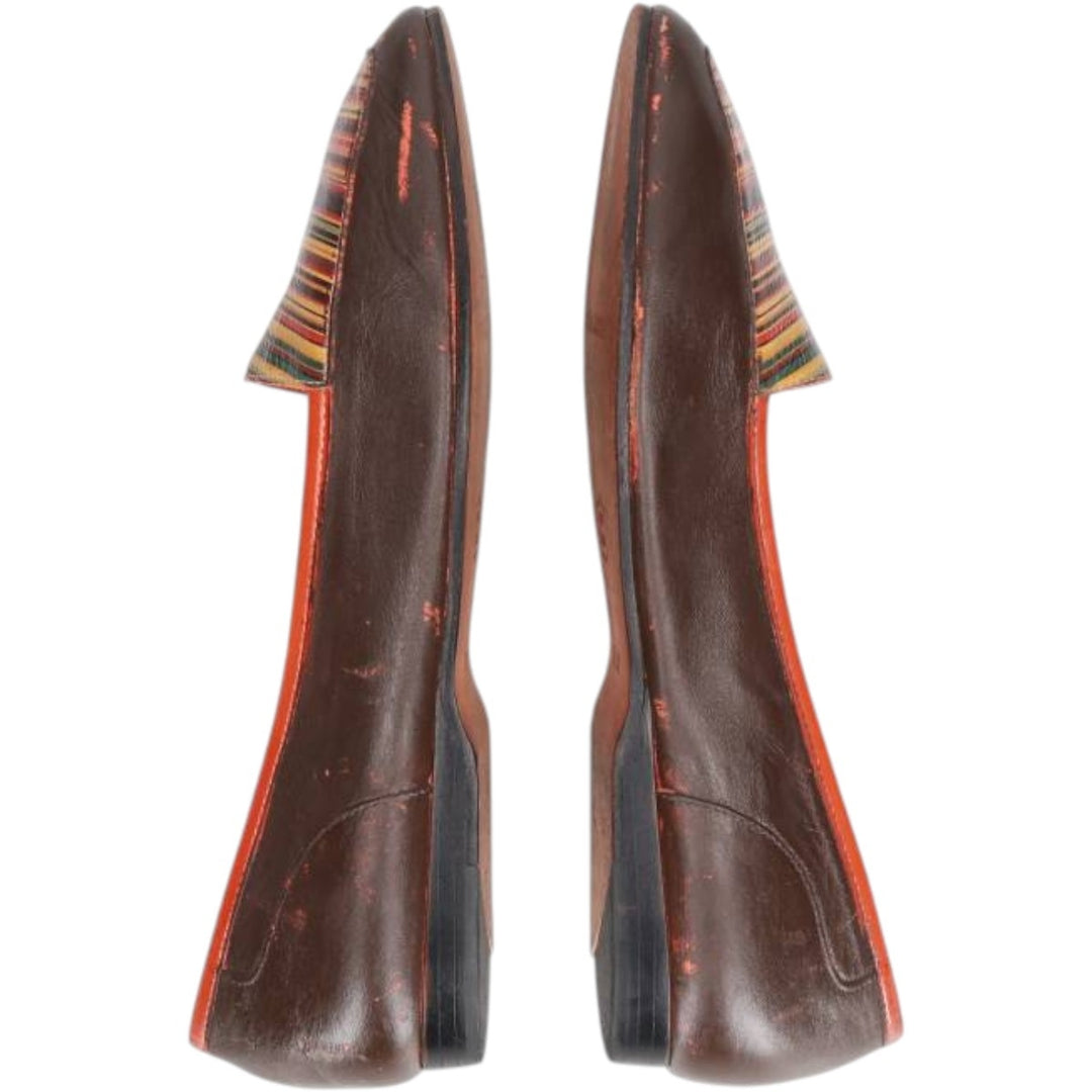 ENZO ANGIOLINI Multi-stripe Square Toe Pumps, Size 7 1/2 (M) Women's 24.5cm genuine leather dark chocolate Vintage Second Hand