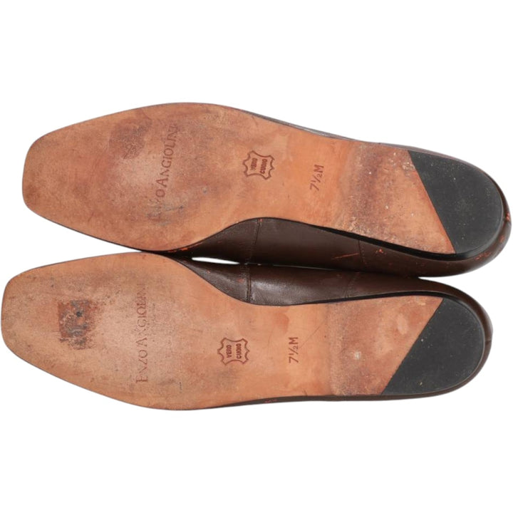 ENZO ANGIOLINI Multi-stripe Square Toe Pumps, Size 7 1/2 (M) Women's 24.5cm genuine leather dark chocolate Vintage Second Hand