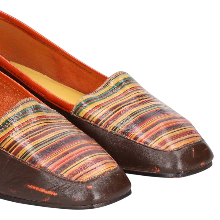 ENZO ANGIOLINI Multi-stripe Square Toe Pumps, Size 7 1/2 (M) Women's 24.5cm genuine leather dark chocolate Vintage Second Hand
