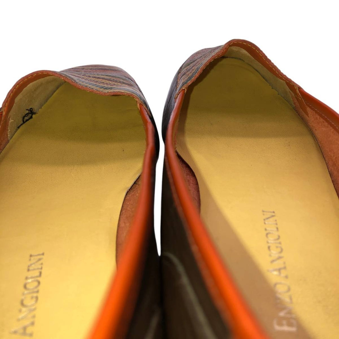 ENZO ANGIOLINI Multi-stripe Square Toe Pumps, Size 7 1/2 (M) Women's 24.5cm genuine leather dark chocolate Vintage Second Hand
