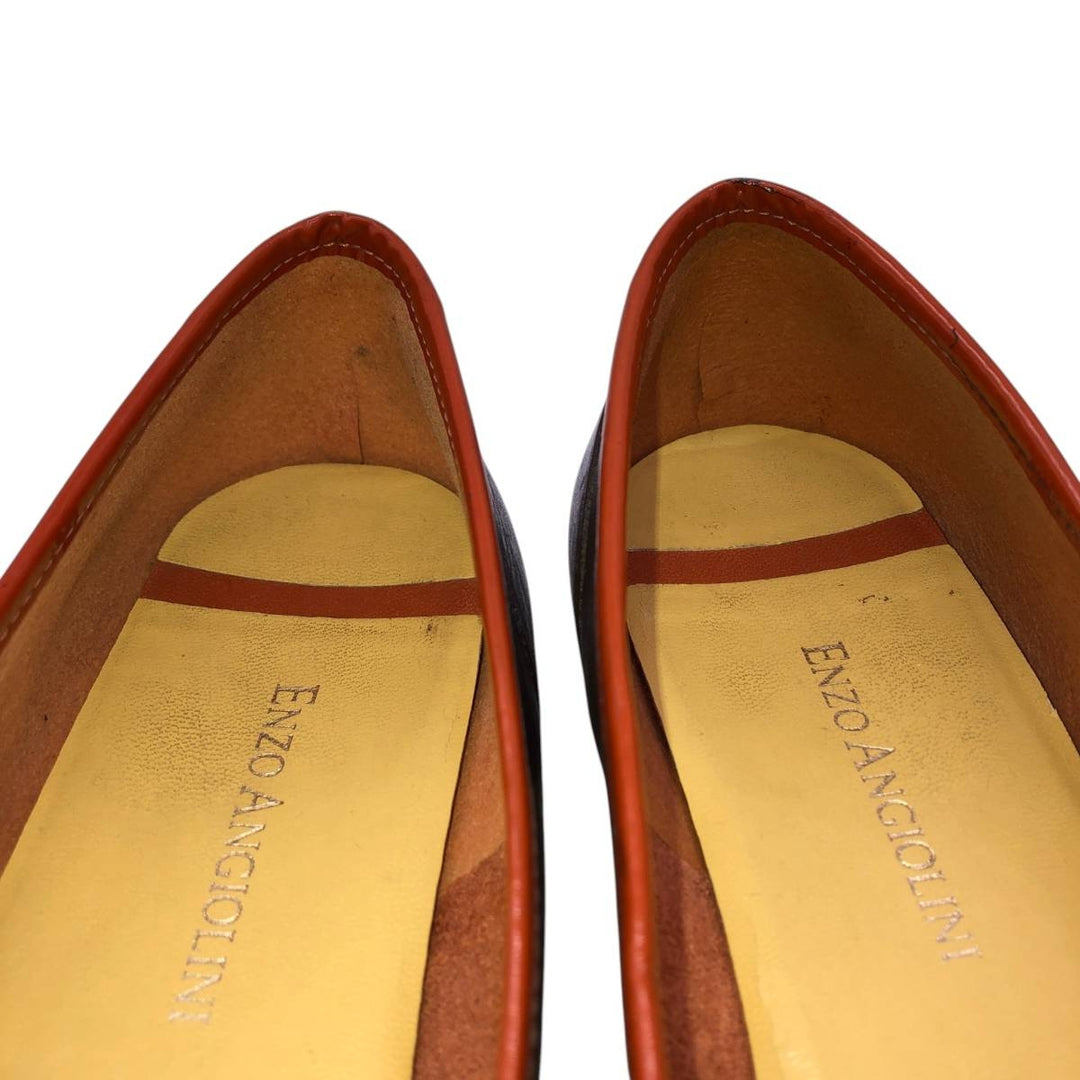 ENZO ANGIOLINI Multi-stripe Square Toe Pumps, Size 7 1/2 (M) Women's 24.5cm genuine leather dark chocolate Vintage Second Hand