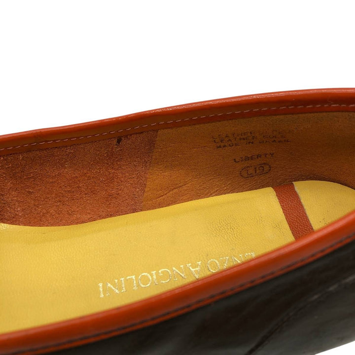 ENZO ANGIOLINI Multi-stripe Square Toe Pumps, Size 7 1/2 (M) Women's 24.5cm genuine leather dark chocolate Vintage Second Hand
