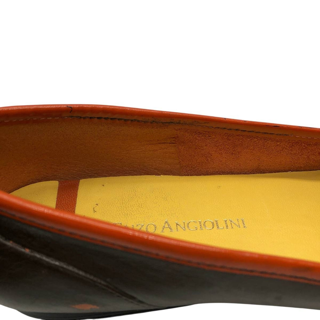 ENZO ANGIOLINI Multi-stripe Square Toe Pumps, Size 7 1/2 (M) Women's 24.5cm genuine leather dark chocolate Vintage Second Hand
