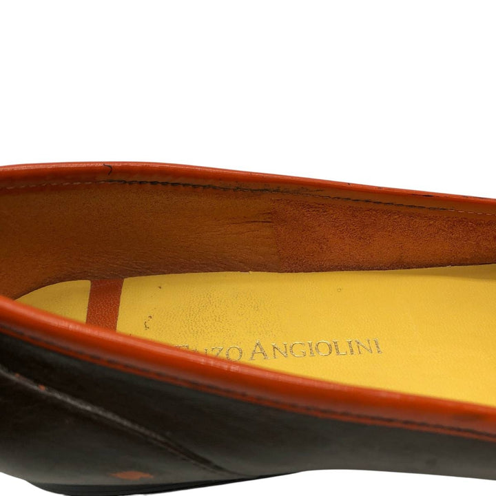ENZO ANGIOLINI Multi-stripe Square Toe Pumps, Size 7 1/2 (M) Women's 24.5cm genuine leather dark chocolate Vintage Second Hand