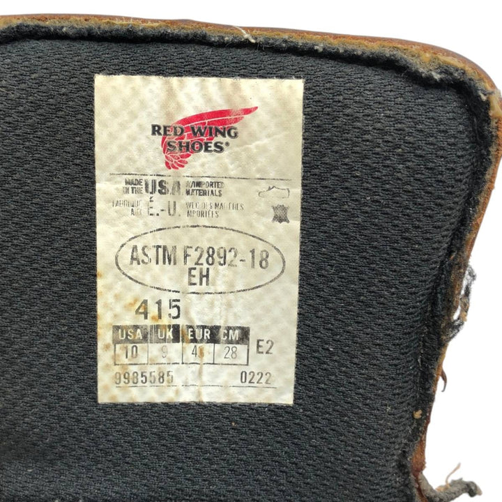Red Wing 415 Steel Toe Work Boots, Made in USA, Size 10 E2 Men's 28.0cm genuine leather brown type Vintage Second Hand