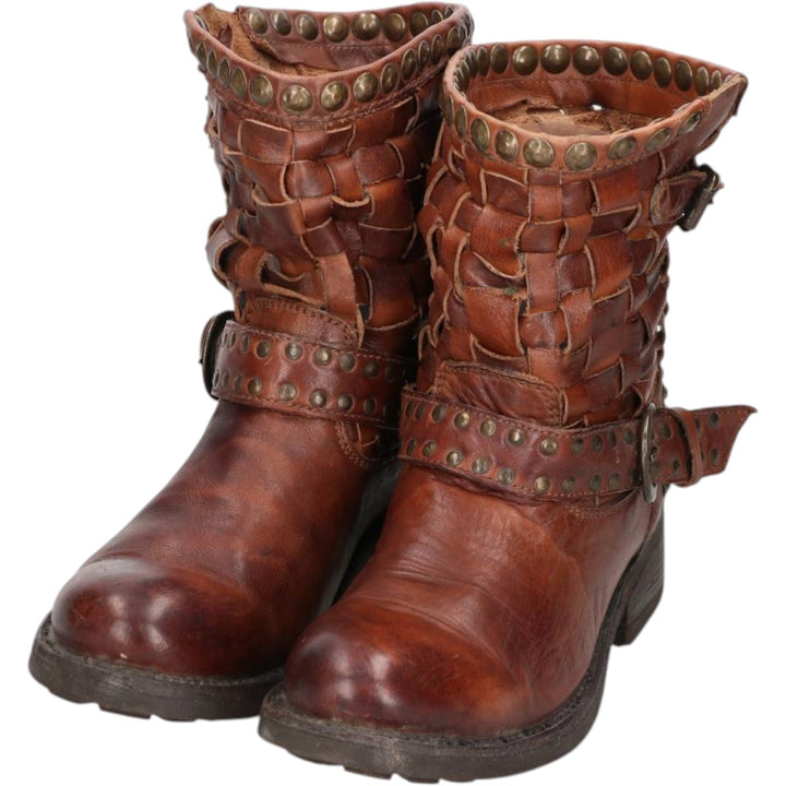 ASH Studded Braided Engineer Boots, Size 39 Women's 24.5cm unclear brown type Vintage Second Hand