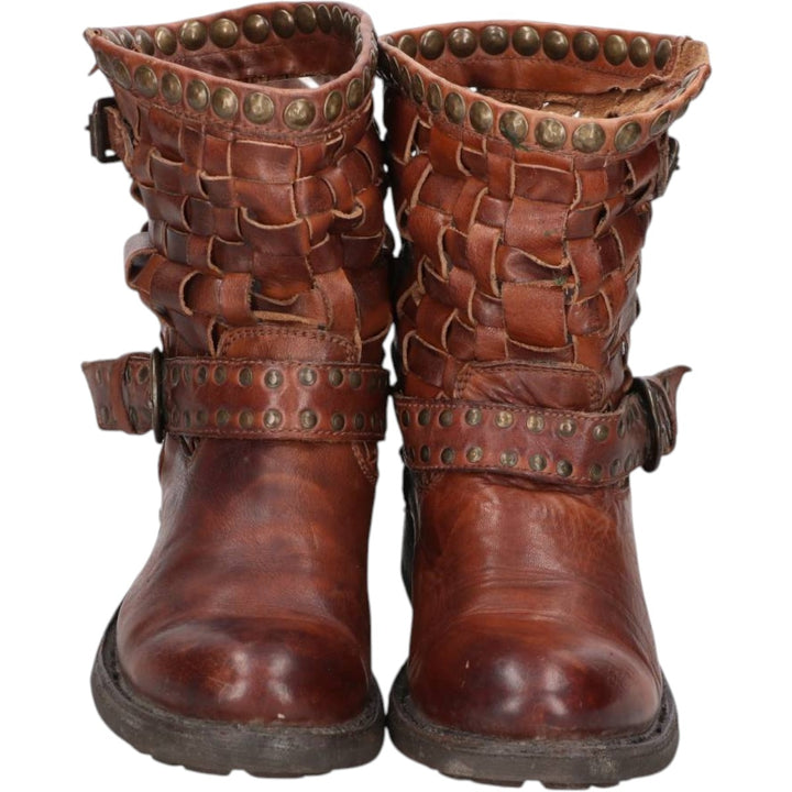 ASH Studded Braided Engineer Boots, Size 39 Women's 24.5cm unclear brown type Vintage Second Hand
