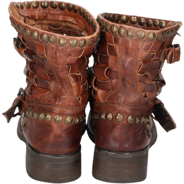 ASH Studded Braided Engineer Boots, Size 39 Women's 24.5cm unclear brown type Vintage Second Hand
