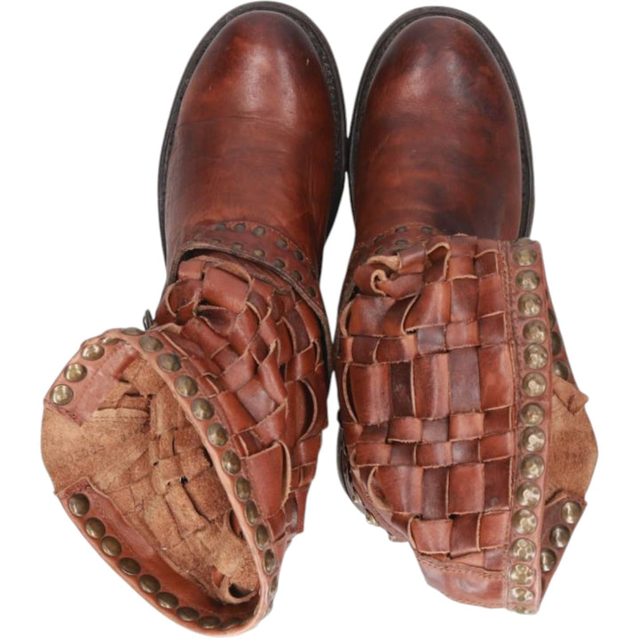 ASH Studded Braided Engineer Boots, Size 39 Women's 24.5cm unclear brown type Vintage Second Hand