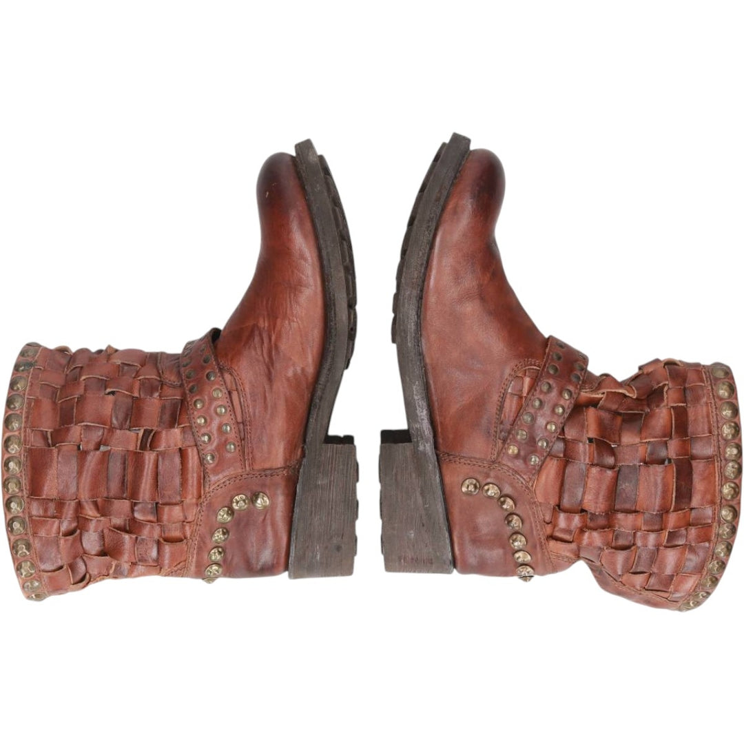 ASH Studded Braided Engineer Boots, Size 39 Women's 24.5cm unclear brown type Vintage Second Hand