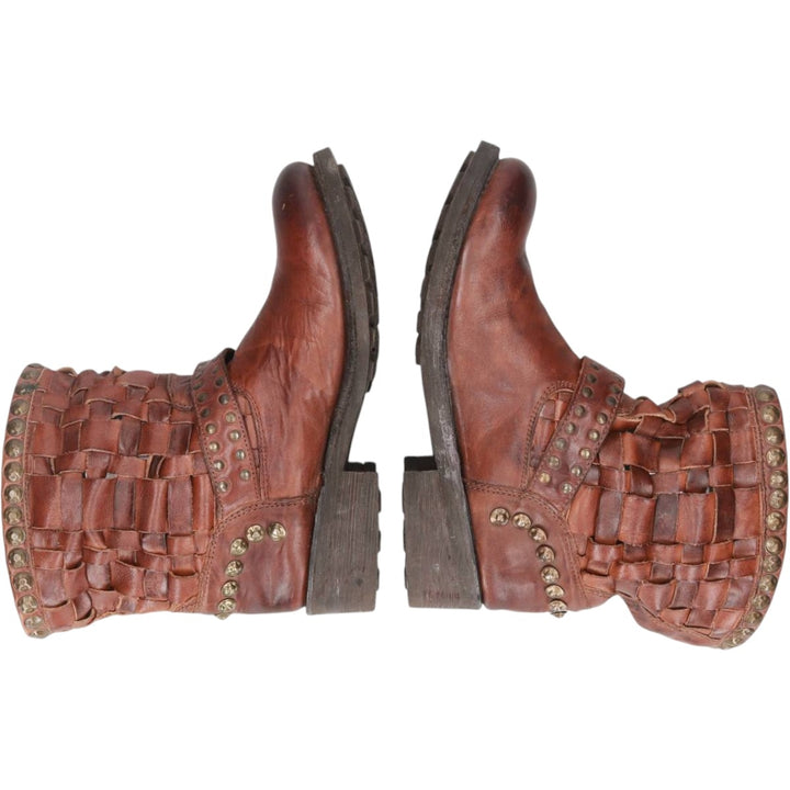 ASH Studded Braided Engineer Boots, Size 39 Women's 24.5cm unclear brown type Vintage Second Hand