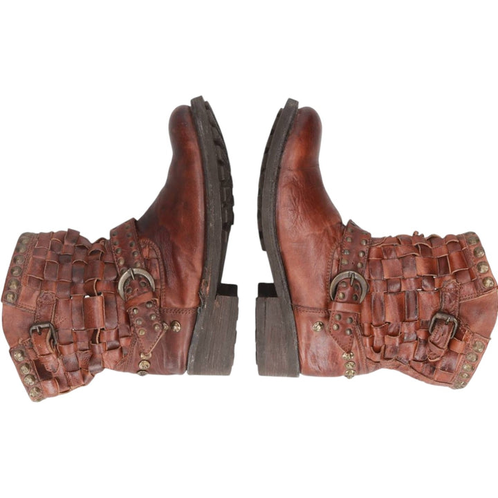 ASH Studded Braided Engineer Boots, Size 39 Women's 24.5cm unclear brown type Vintage Second Hand