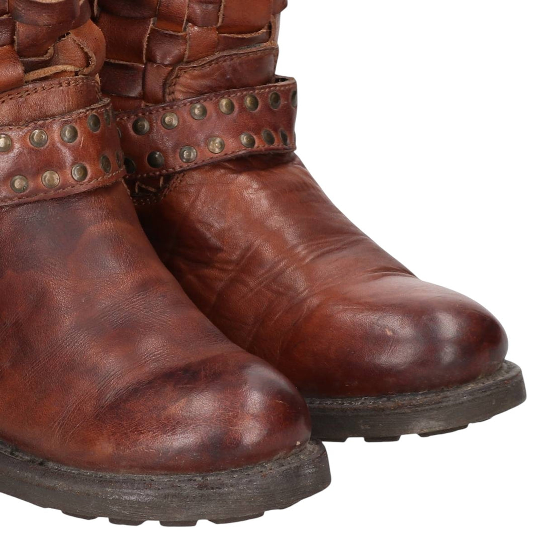 ASH Studded Braided Engineer Boots, Size 39 Women's 24.5cm unclear brown type Vintage Second Hand