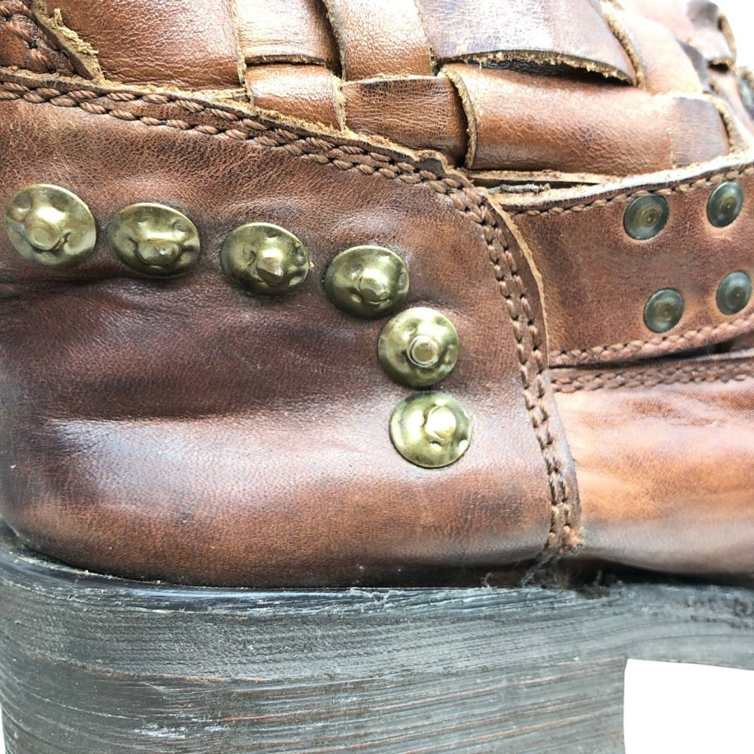 ASH Studded Braided Engineer Boots, Size 39 Women's 24.5cm unclear brown type Vintage Second Hand