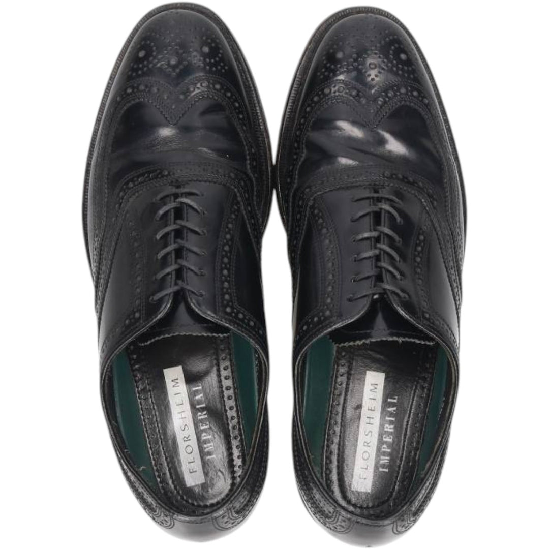Florsheim Imperial Full Brogue Wingtip Shoes, Made in USA, Size 9D Men's 27.0cm unclear black type Vintage Second Hand
