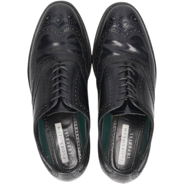 Florsheim Imperial Full Brogue Wingtip Shoes, Made in USA, Size 9D Men's 27.0cm unclear black type Vintage Second Hand
