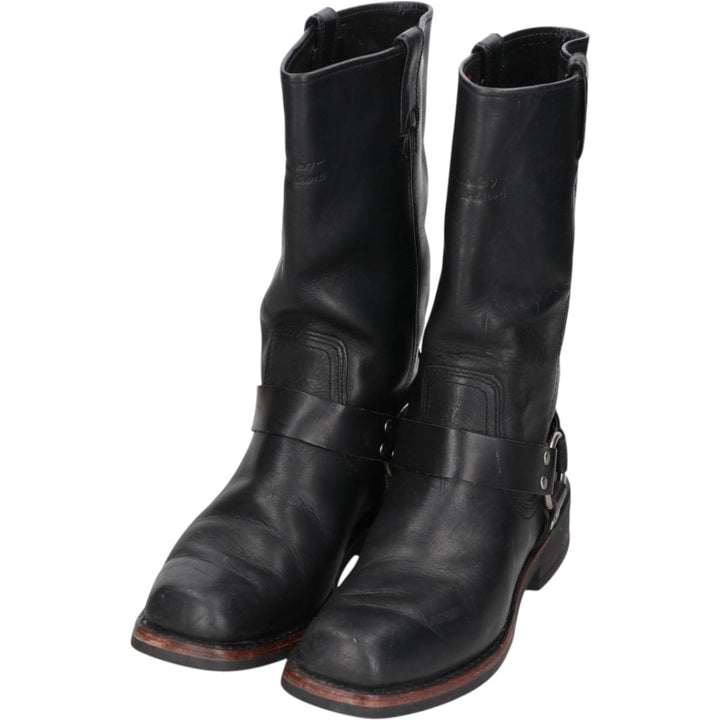 Harley-Davidson Square Toe Ring Boots, Size 9 1/2 Men's 27.5cm genuine leather black type Vintage Second Hand