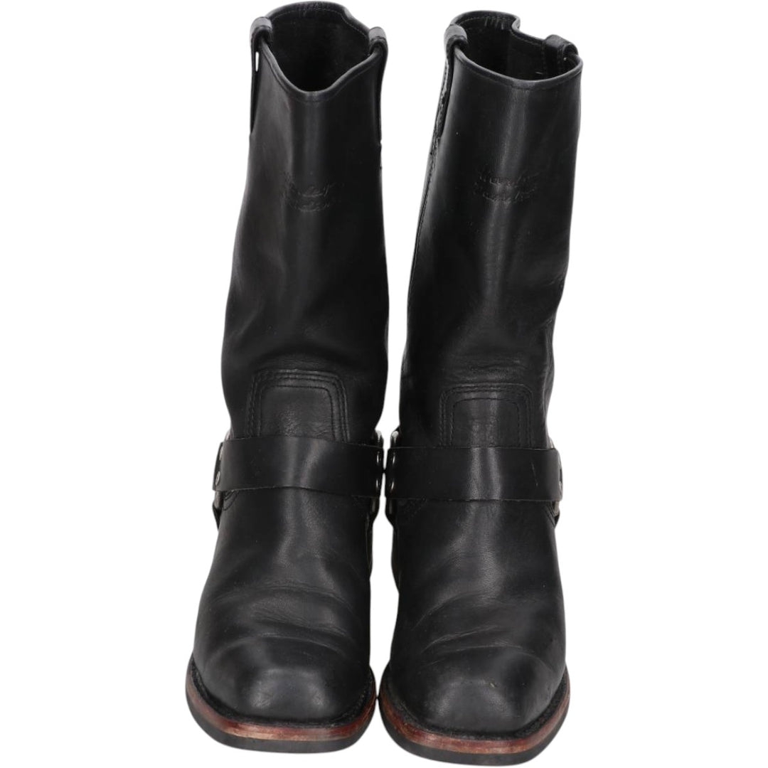 Harley-Davidson Square Toe Ring Boots, Size 9 1/2 Men's 27.5cm genuine leather black type Vintage Second Hand