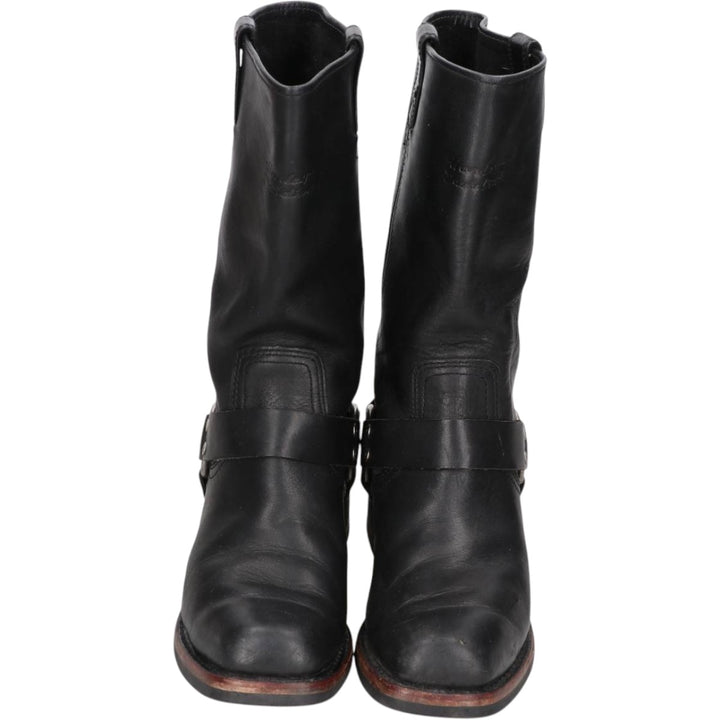 Harley-Davidson Square Toe Ring Boots, Size 9 1/2 Men's 27.5cm genuine leather black type Vintage Second Hand