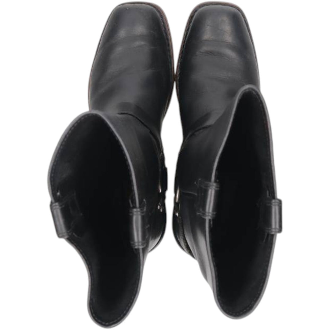 Harley-Davidson Square Toe Ring Boots, Size 9 1/2 Men's 27.5cm genuine leather black type Vintage Second Hand