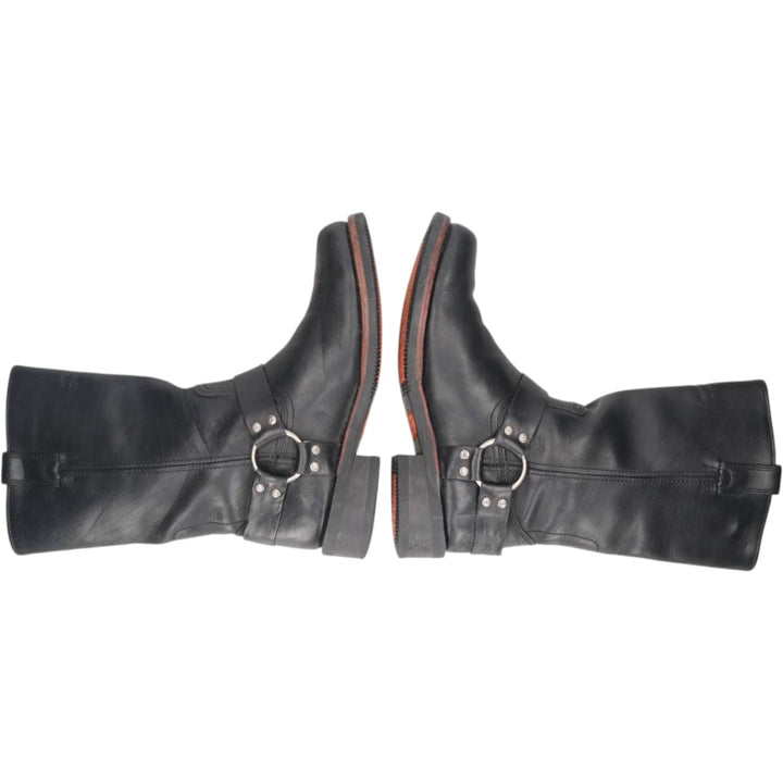 Harley-Davidson Square Toe Ring Boots, Size 9 1/2 Men's 27.5cm genuine leather black type Vintage Second Hand