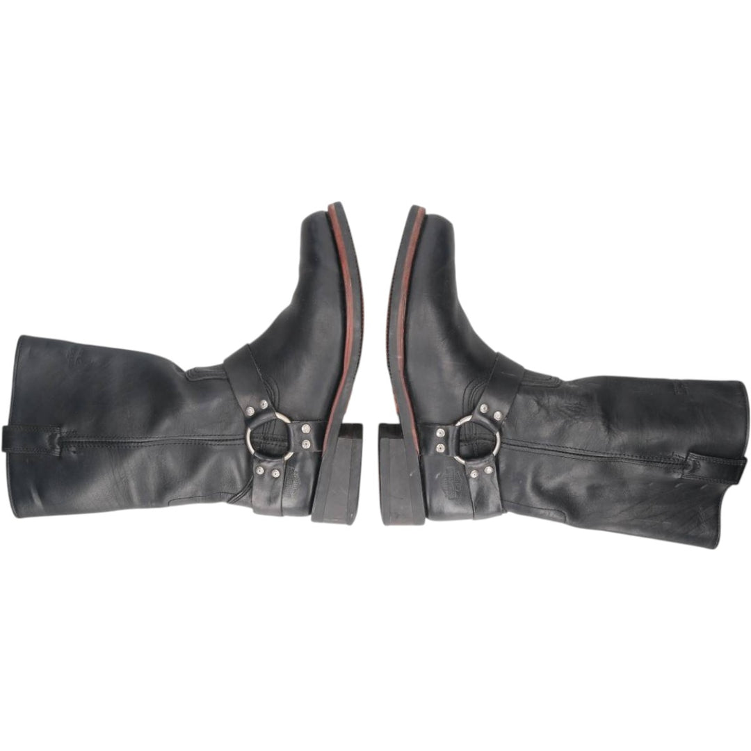 Harley-Davidson Square Toe Ring Boots, Size 9 1/2 Men's 27.5cm genuine leather black type Vintage Second Hand