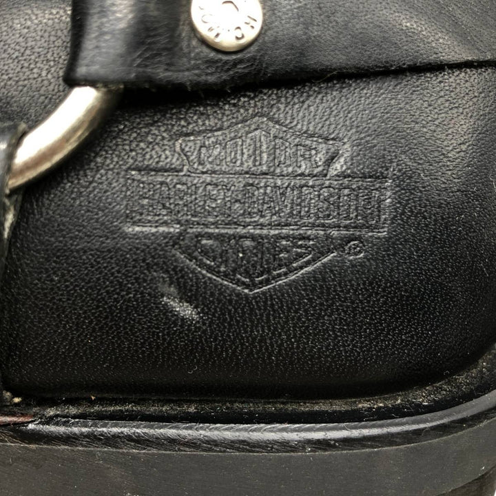 Harley-Davidson Square Toe Ring Boots, Size 9 1/2 Men's 27.5cm genuine leather black type Vintage Second Hand