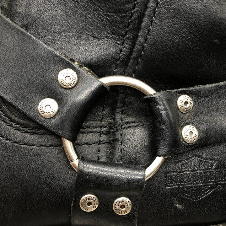 Harley-Davidson Square Toe Ring Boots, Size 9 1/2 Men's 27.5cm genuine leather black type Vintage Second Hand